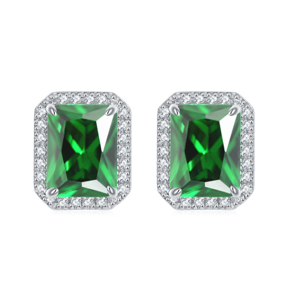 Sotiya 12 Birthstones Halo Emerald Cut Stud Earrings Sterling Silver-Sotiya