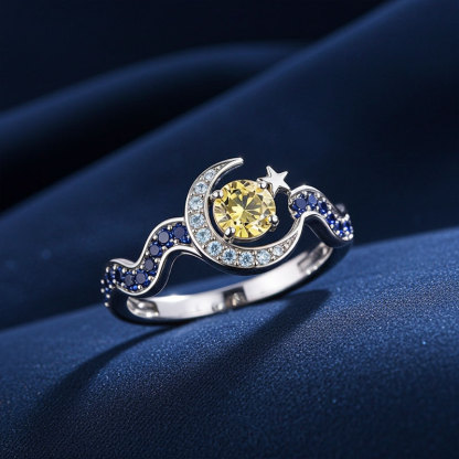 Sotiya Artist Collection Famous Painting Starry Night Round Cut Cocktail Ring Sterling Silver-Sotiya