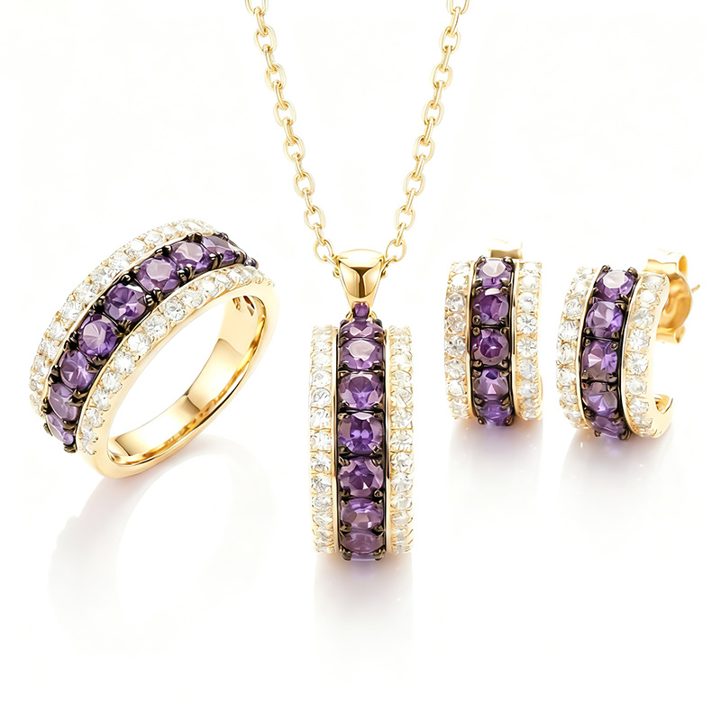 Sotiya Three-Row Round Cut Jewelry Set Sterling Silver-Sotiya