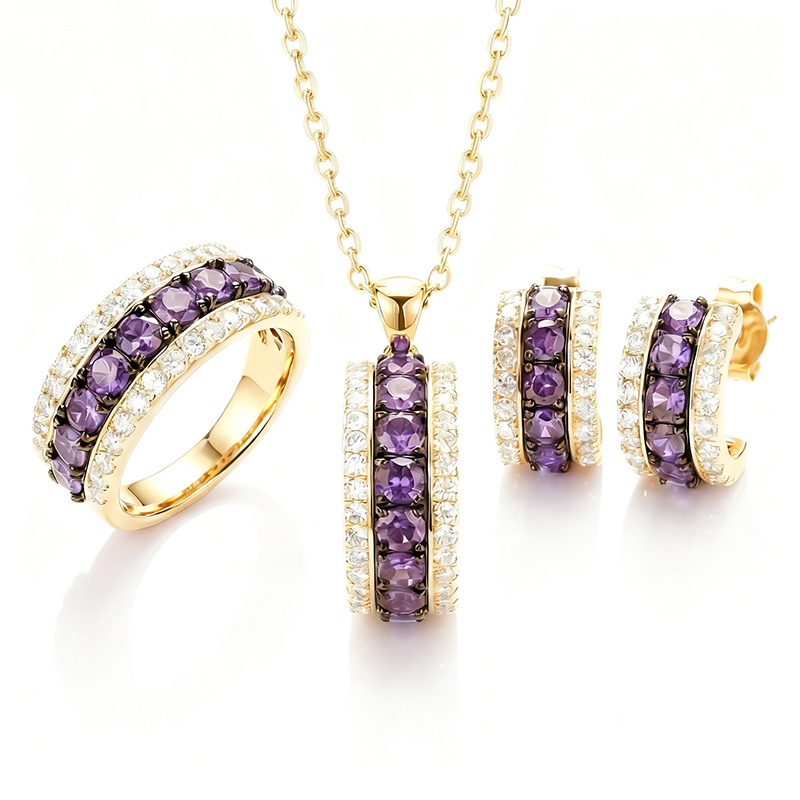 Sotiya Three-Row Round Cut Jewelry Set Sterling Silver-Sotiya