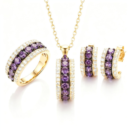 Sotiya Three-Row Round Cut Jewelry Set Sterling Silver-Sotiya