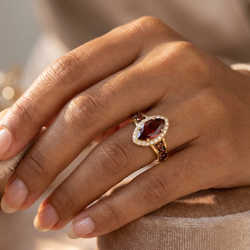 Sotiya Halo Marquise Cut Coffee Engagement Ring Sterling Silver-Sotiya