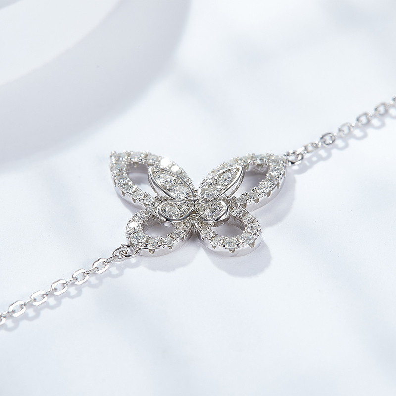 Sotiya Hollow Butterfly Round Cut Moissanite Bracelet Sterling Silver-Sotiya