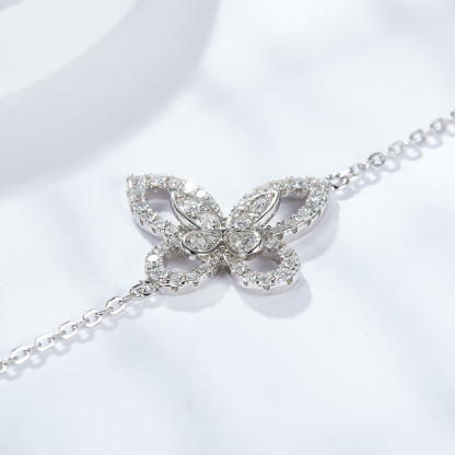 Sotiya Hollow Butterfly Round Cut Moissanite Bracelet Sterling Silver-Sotiya