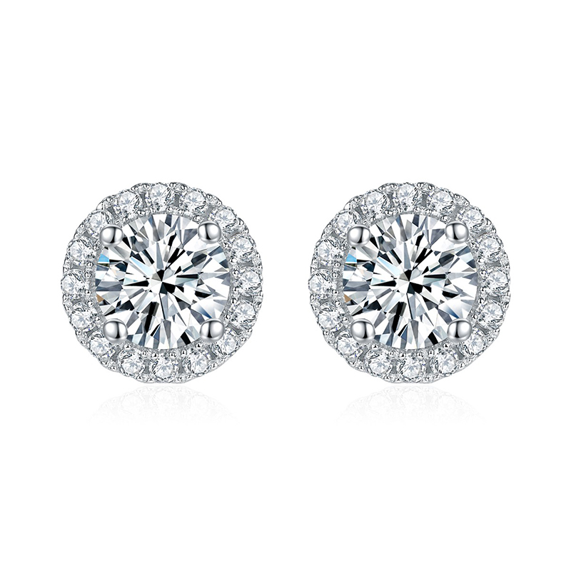 Sotiya Halo Round Cut Moissanite Stud Earrings Sterling Silver-Sotiya