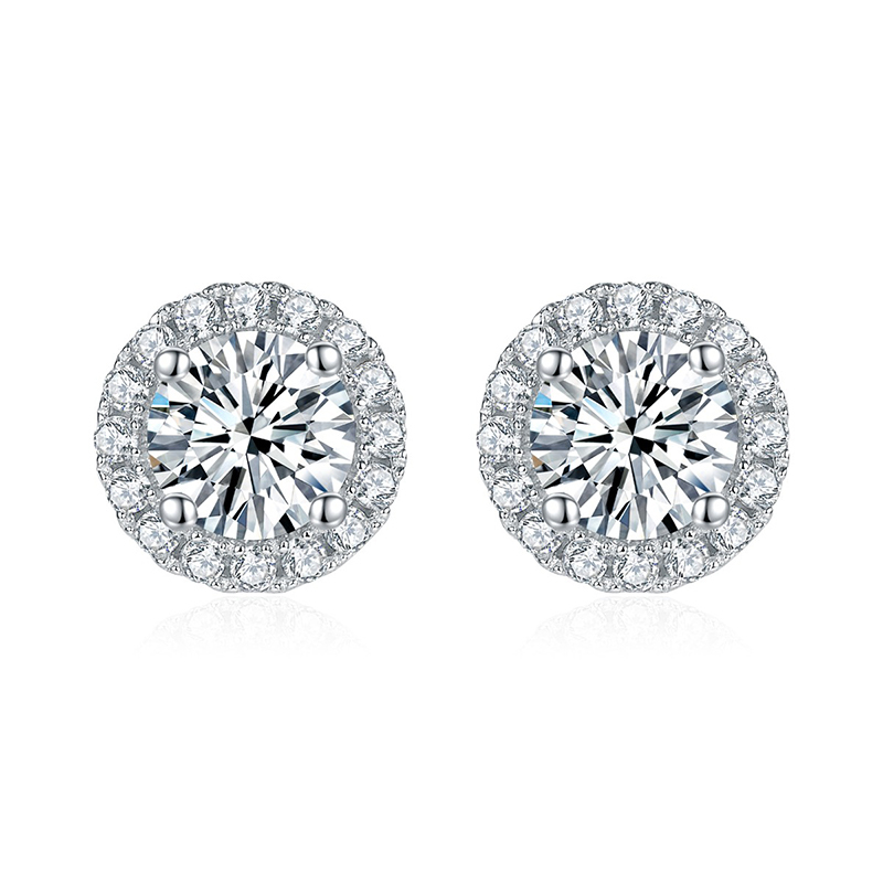 Sotiya Halo Round Cut Moissanite Stud Earrings Sterling Silver-Sotiya