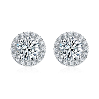 Sotiya Halo Round Cut Moissanite Stud Earrings Sterling Silver-Sotiya