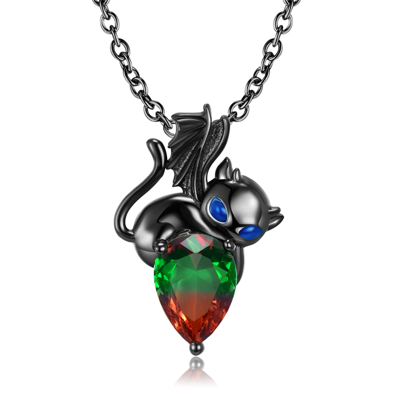 Sotiya Adorable Bandit Cat Pear Cut Watermelon Necklace Sterling Silver-Sotiya