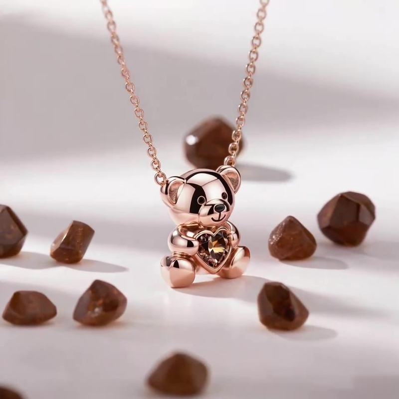 Sotiya Best Buds Embrace Love Teddy Bear Heart Cut Necklace Sterling Silver-Sotiya