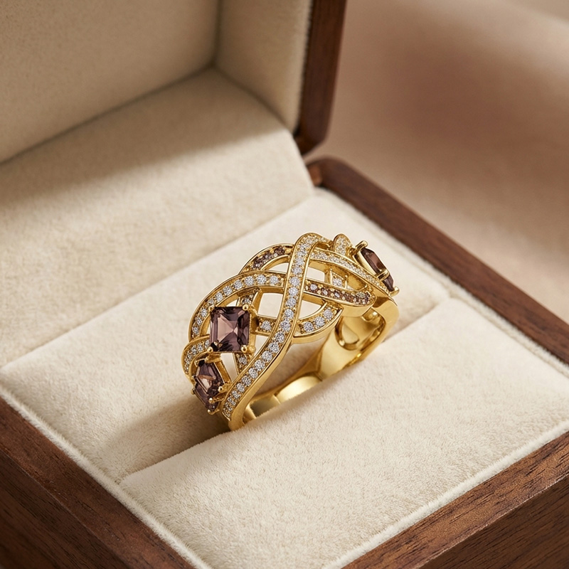 Sotiya Intertwined Knot Coffee Women's Wedding Ring Sterling Silver-Sotiya