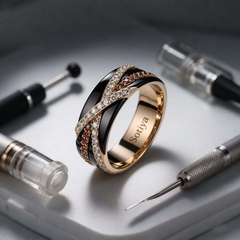 Sotiya Cross Knot Coffee Unisex Wedding Ring Sterling Silver-Sotiya