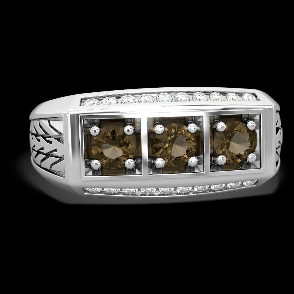 Sotiya Chocolate Three Stone Tire Tread Men's Wedding Ring Sterling Silver-Sotiya