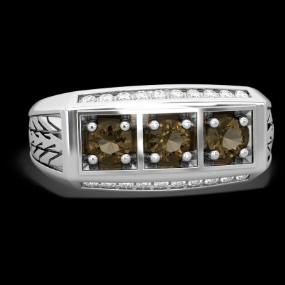 Sotiya Chocolate Three Stone Tire Tread Men's Wedding Ring Sterling Silver-Sotiya