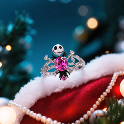 Sotiya Skull Inspired Pirate Cross Hot Pink Cocktail Ring with Bat Tie Sterling Silver-Sotiya