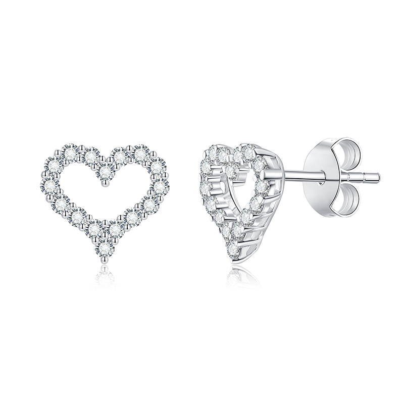 Sotiya Heart Design Round Cut Moissanite Stud Earrings Sterling Silver-Sotiya