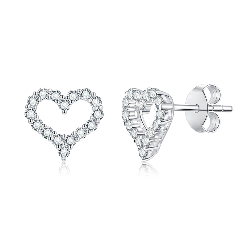 Sotiya Heart Design Round Cut Moissanite Stud Earrings Sterling Silver-Sotiya