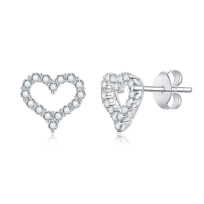 Sotiya Heart Design Round Cut Moissanite Stud Earrings Sterling Silver-Sotiya