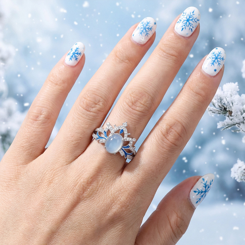 Sotiya Best Buds Snowflake Moonstone Oval Cut Engagement Ring Sterling Silver-Sotiya