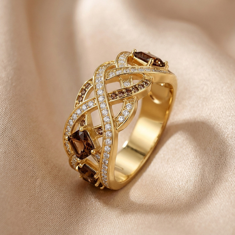 Sotiya Intertwined Knot Coffee Women's Wedding Ring Sterling Silver-Sotiya