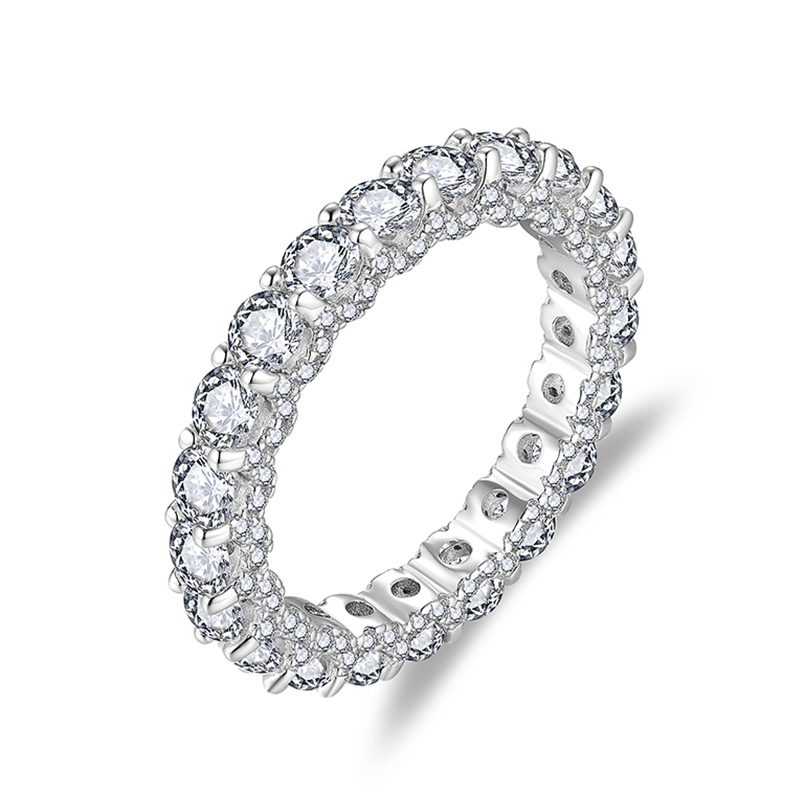 Sotiya Round Cut Three Sided Pave Eternity Ring Sterling Silver-Sotiya