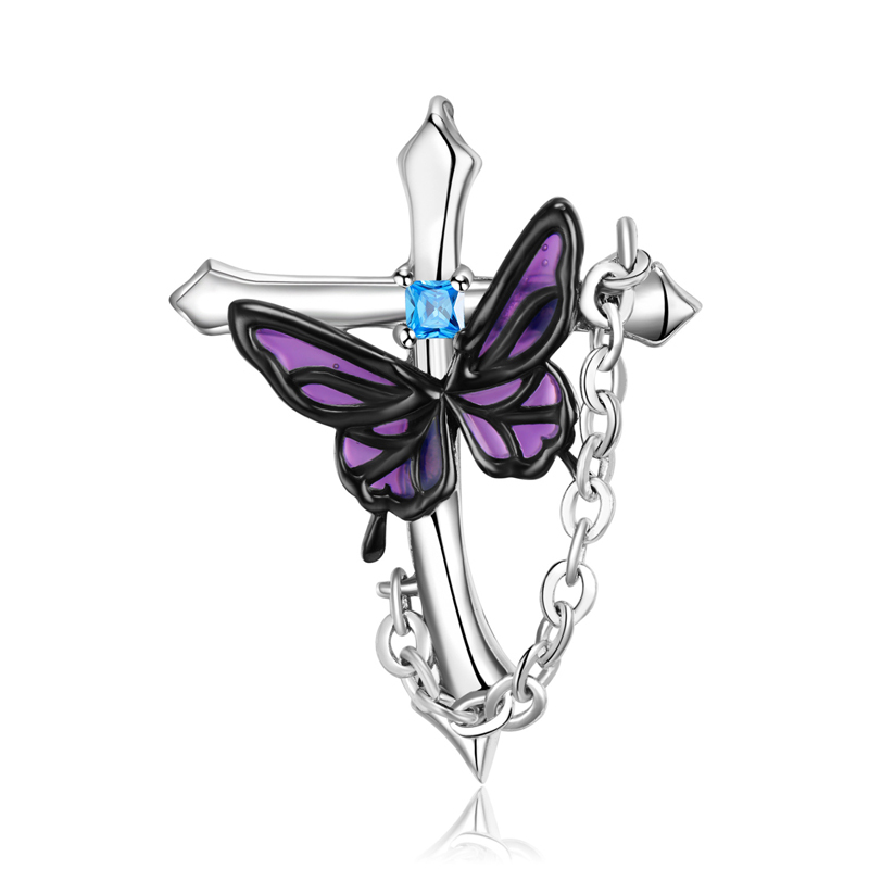 Sotiya Cross Faith Butterfly Necklace Purple Enamel Sterling Silver-Sotiya