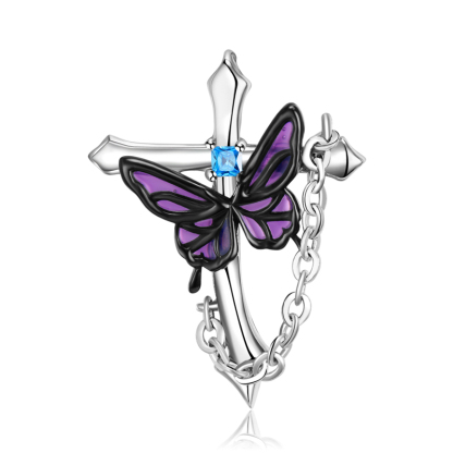Sotiya Cross Faith Butterfly Necklace Purple Enamel Sterling Silver-Sotiya