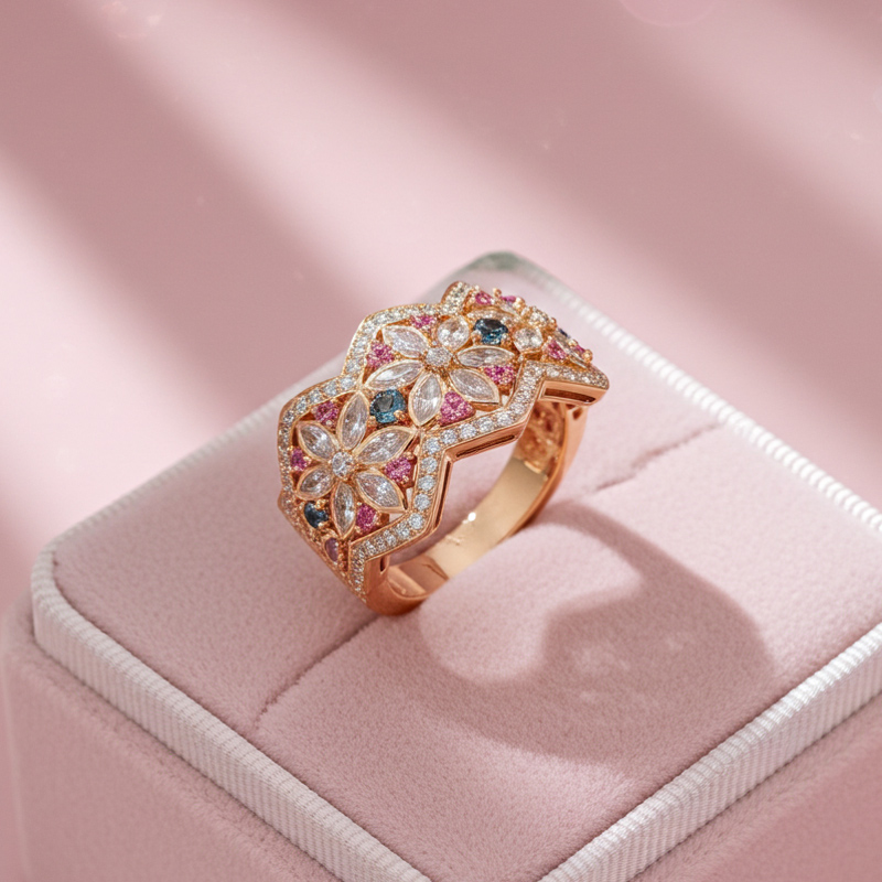 Sotiya Marquise Cut Flower Ring Band Sterling Silver-Sotiya