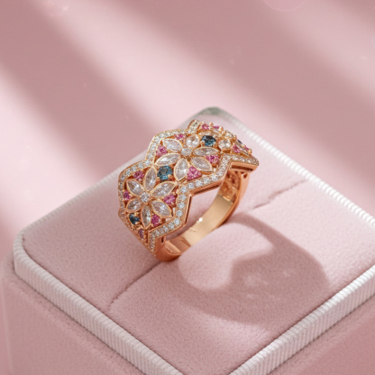 Sotiya Marquise Cut Flower Ring Band Sterling Silver-Sotiya