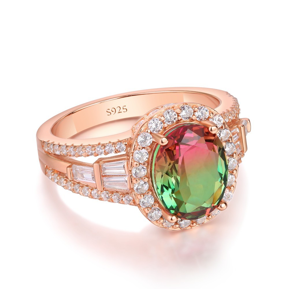 Sotiya Oval Cut Watermelon Rose Gold Halo Engagement Ring Sterling Silver-Sotiya