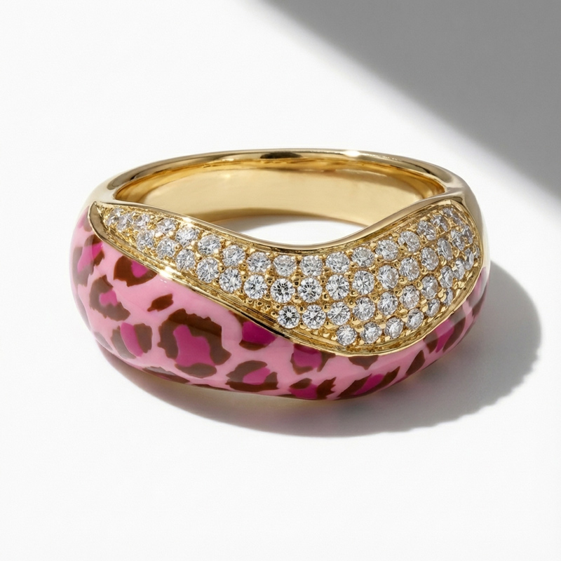 Sotiya Leopard Print Pink Enamel Ring Sterling Silver-Sotiya