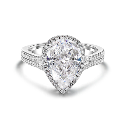Sotiya Halo Pear Cut Engagement Ring High-carbon Zircon Sterling Silver-Sotiya