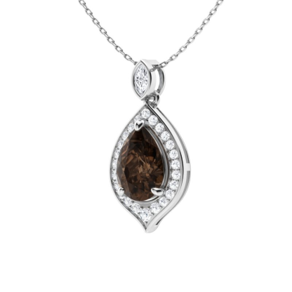 Sotiya Coffee Pear Cut Cat's Eye Halo Necklace Sterling Silver-Sotiya