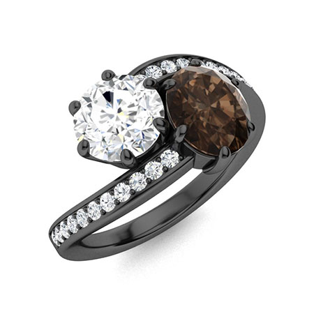 Sotiya Toi et Moi Bypass Coffee Oval and Round Cut Two Stone Engagement Ring Sterling Silver-Sotiya