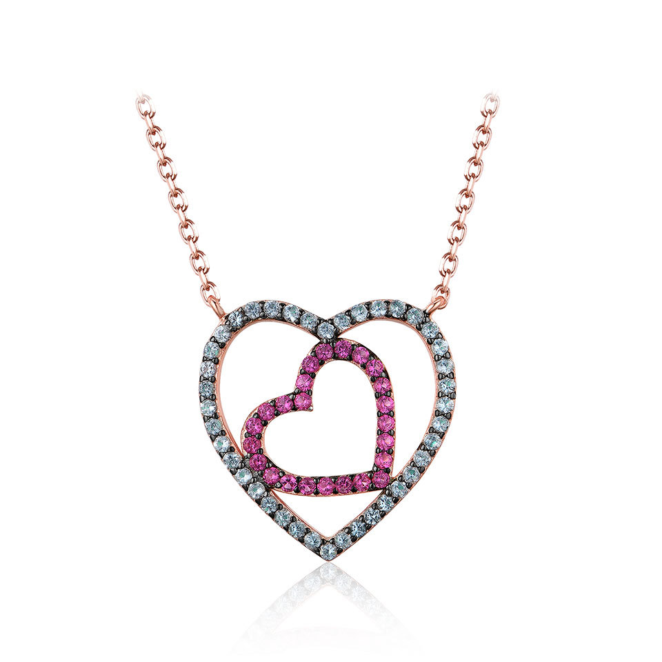 Sotiya Two Hearts Hot Pink Necklace Sterling Silver-Sotiya