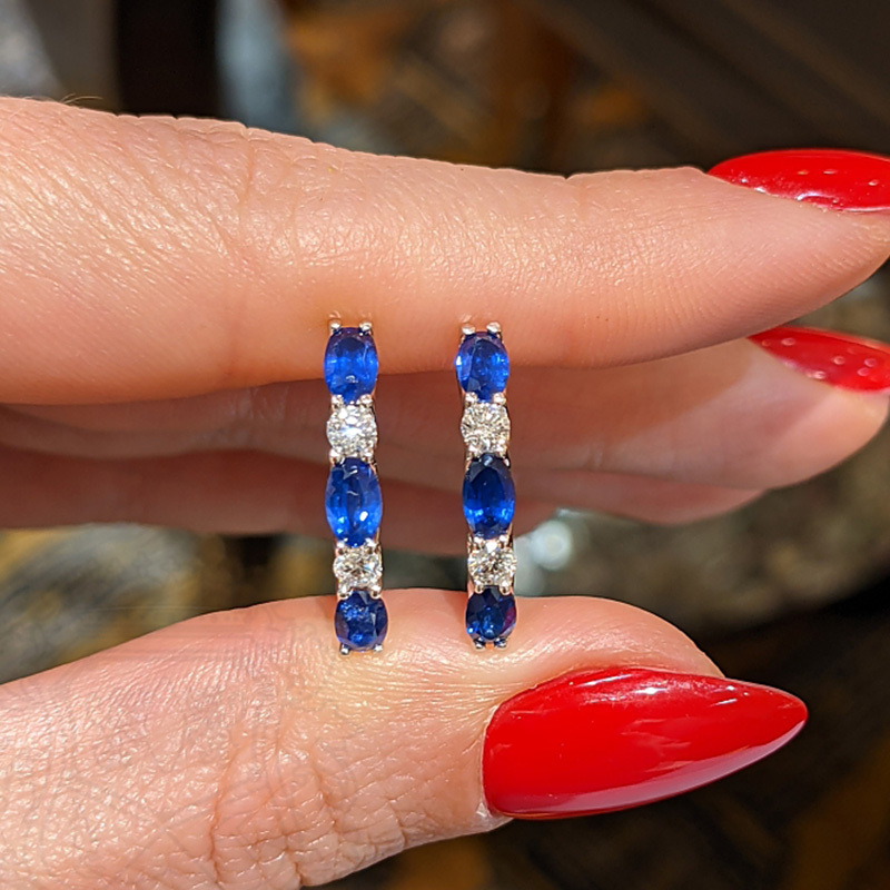 Sotiya Oval Cut Blue Sapphire Hoop Earrings Sterling Silver-Sotiya