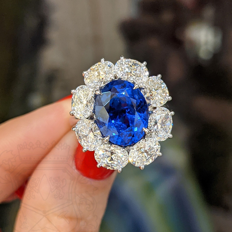 Sotiya Halo Oval Cut Blue Sapphire Engagement Ring Sterling Silver-Sotiya