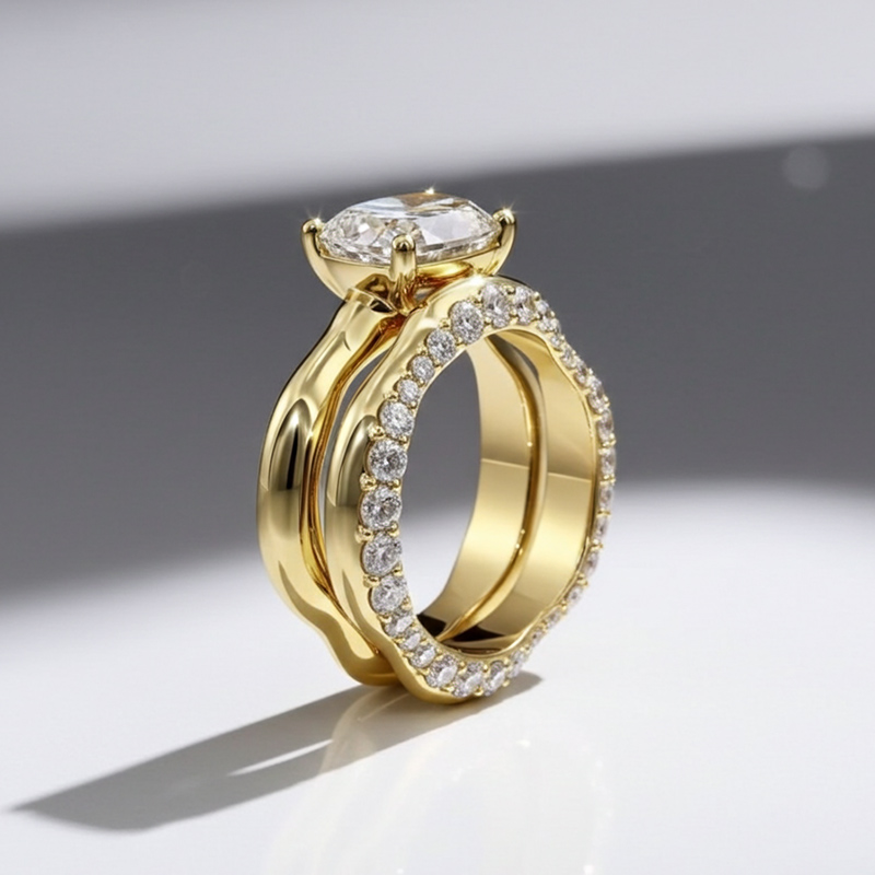 Sotiya East West Rec Cushion Cut Bridal Wedding Ring Set Sterling Silver-Sotiya