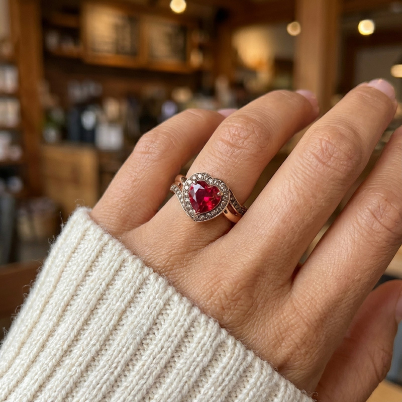 Sotiya Wavy Band Embraces Halo Heart Cut Coffee Engagement Ring Sterling Silver-Sotiya