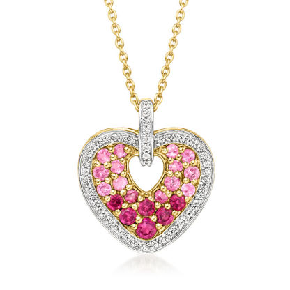 Sotiya Gradient Hot Pink Round Cut Halo Heart Necklace Sterling Silver