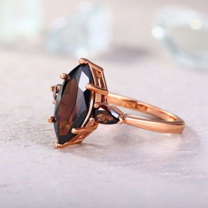 Sotiya Three Stone Marquise Cut Coffee Engagement Ring Sterling Silver-Sotiya