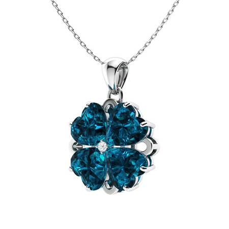 Sotiya Customizable 12 Birthstones Four Leaf Clover Flower Heart Cut Necklace Sterling Silver-Sotiya