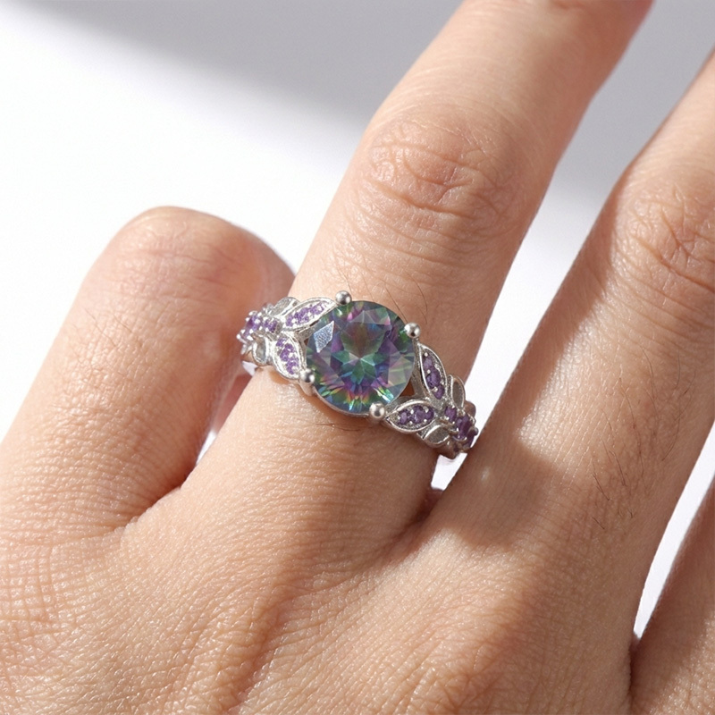Sotiya Butterfly Round Cut Rainbow Mystic Quartz Engagement Ring Sterling Silver-Sotiya