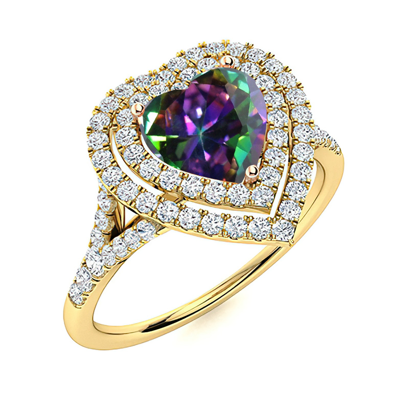 Sotiya Rainbow Mystic Quartz Double Halo Heart Cut Engagement Ring Sterling Silver-Sotiya