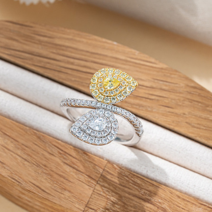 Sotiya Toi et Moi Canary Two Halo Pear Cut Engagement Ring Sterling Silver-Sotiya