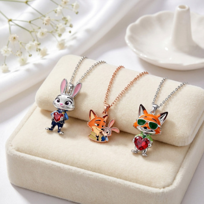 Animal City Bunny Inspired Hug Heart Enamel Necklace-Sotiya