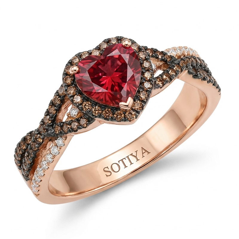 Sotiya Halo Heart Cut Coffee Twist Shank Engagement Ring Sterling Silver-Sotiya