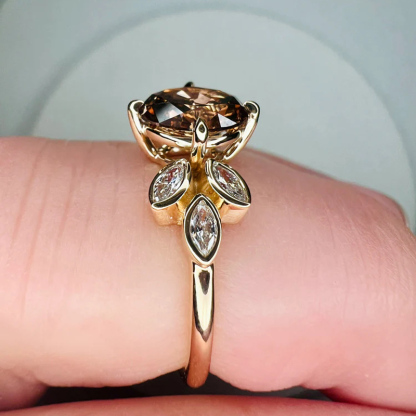 Sotiya Floral Inspired Sidestone Coffee Oval Cut Engagement Ring Sterling Silver-Sotiya