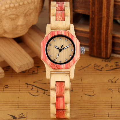 Sotiya Pink Bamboo Quartz Exquisite Ultra-thin Wooden Watch-Sotiya