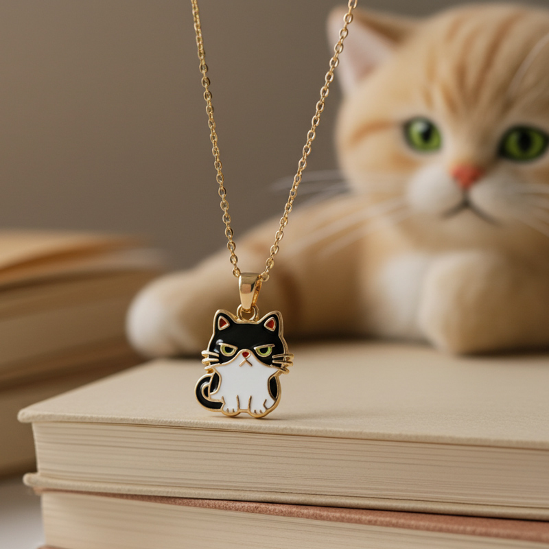 Sotiya Grumpy Cat Enamel Pendant Necklace-Sotiya