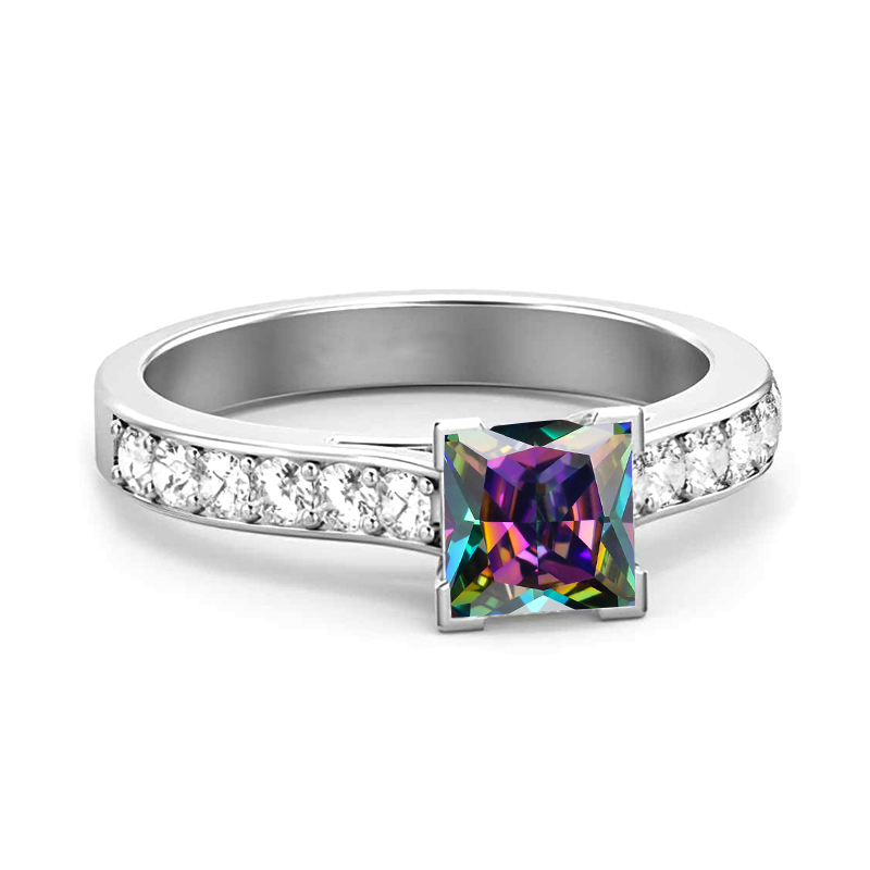 Sotiya Cathedral Princess Cut Rainbow Mystic Quartz Engagement Ring Sterling Silver-Sotiya